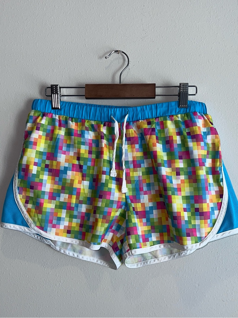 So Brand Girls Athletic Gym Shorts Rainbow Pixel Size XL (16) Drawstring Waist